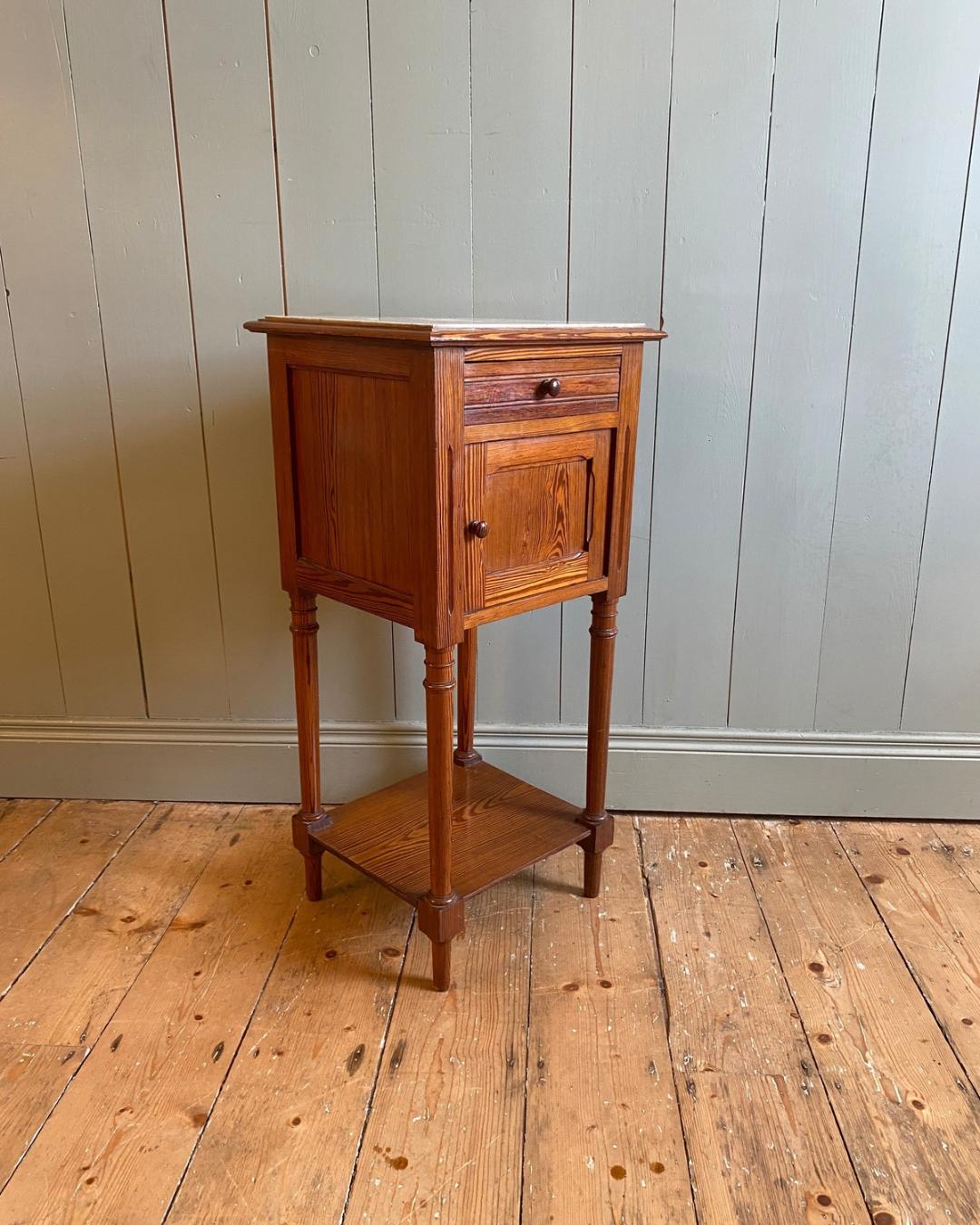 Antique French Pitch Pine Bedside Cabinet