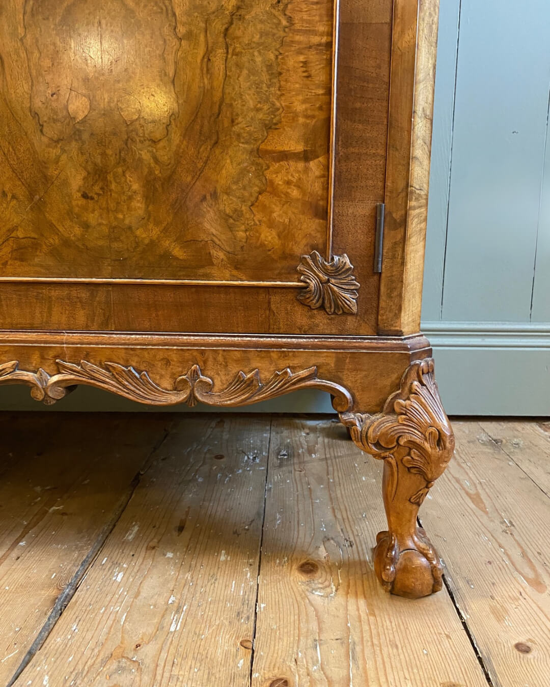 1920's Burr Walnut Glazed Bookcase