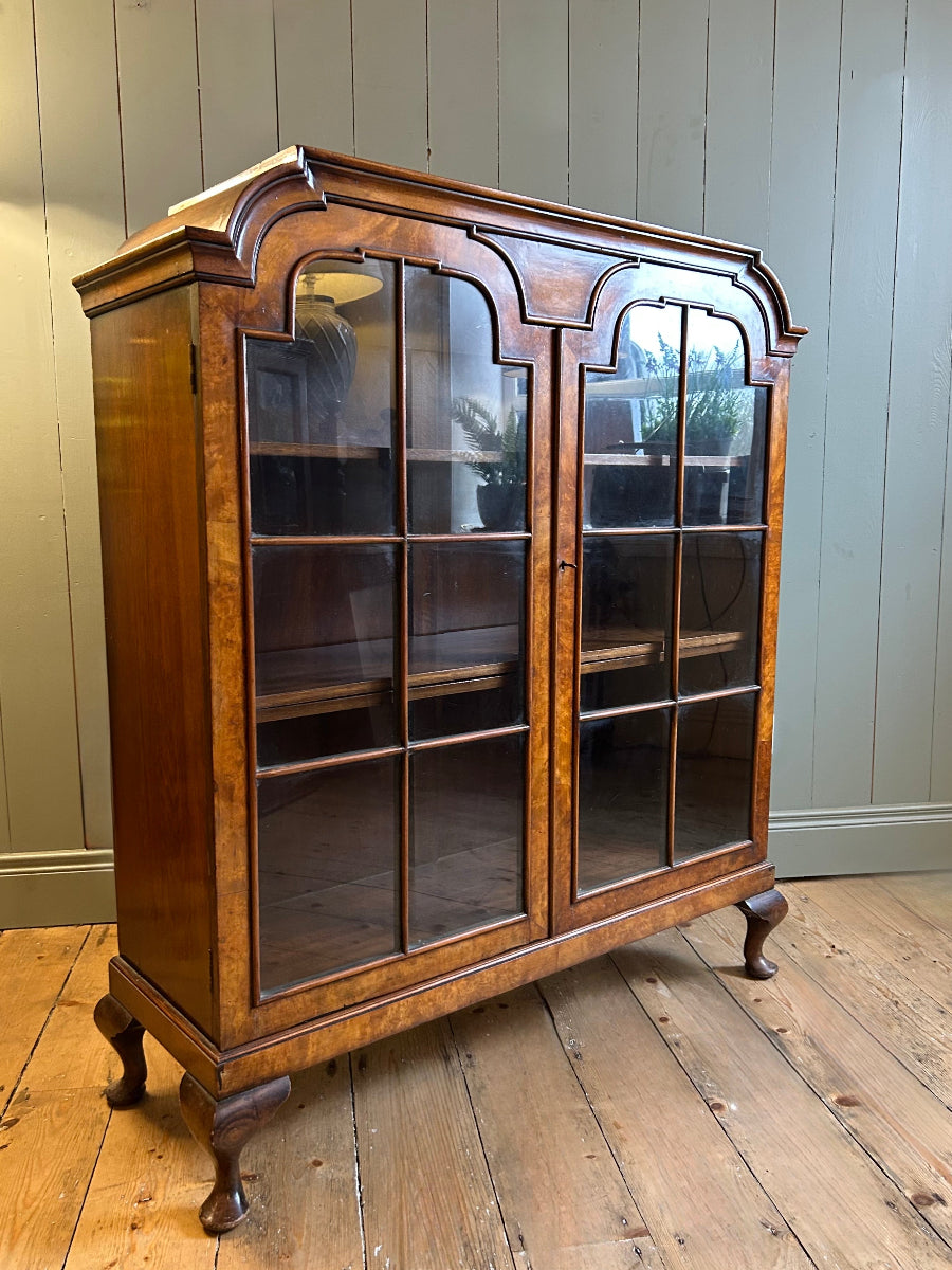 1930s Walnut Bookcase or Display Cabinet