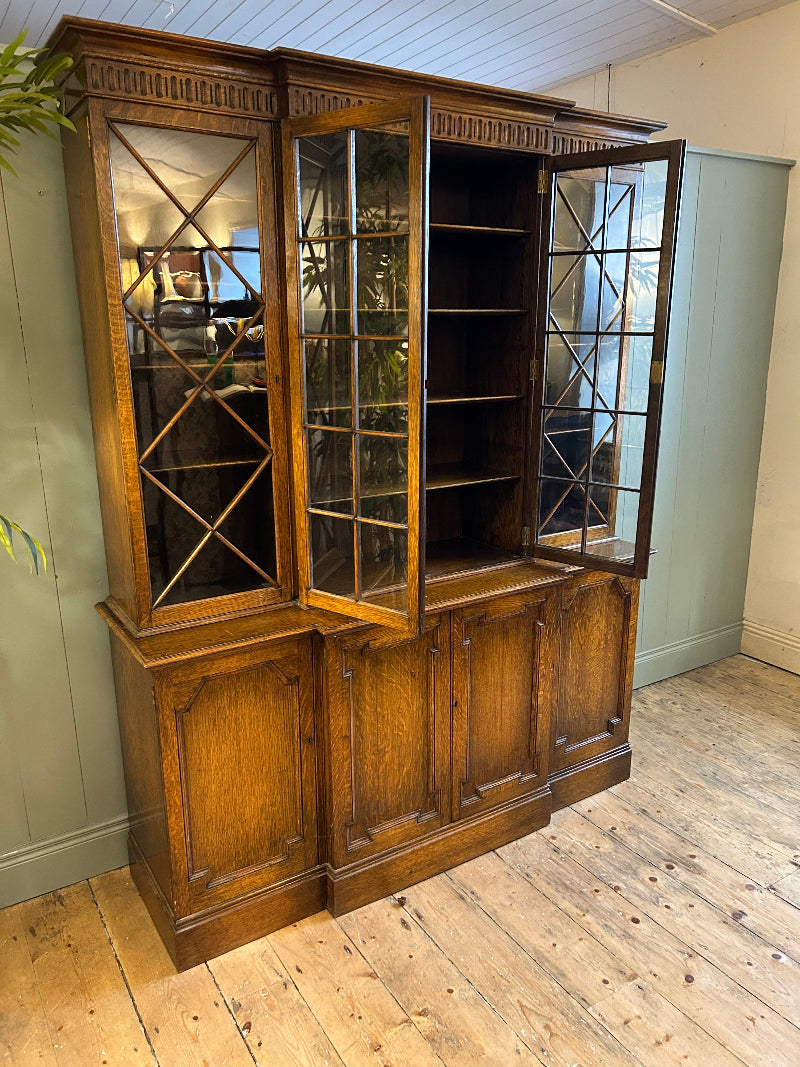 1930s Oak Breakfront Glazed Bookcase