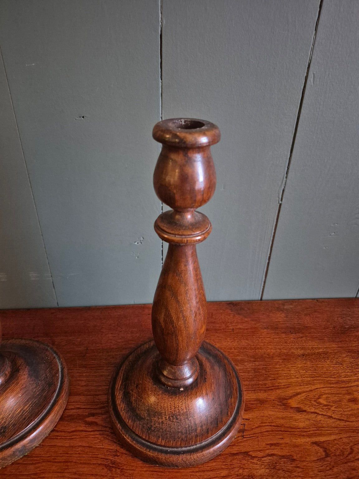 1930's Turned Oak Candlestsicks
