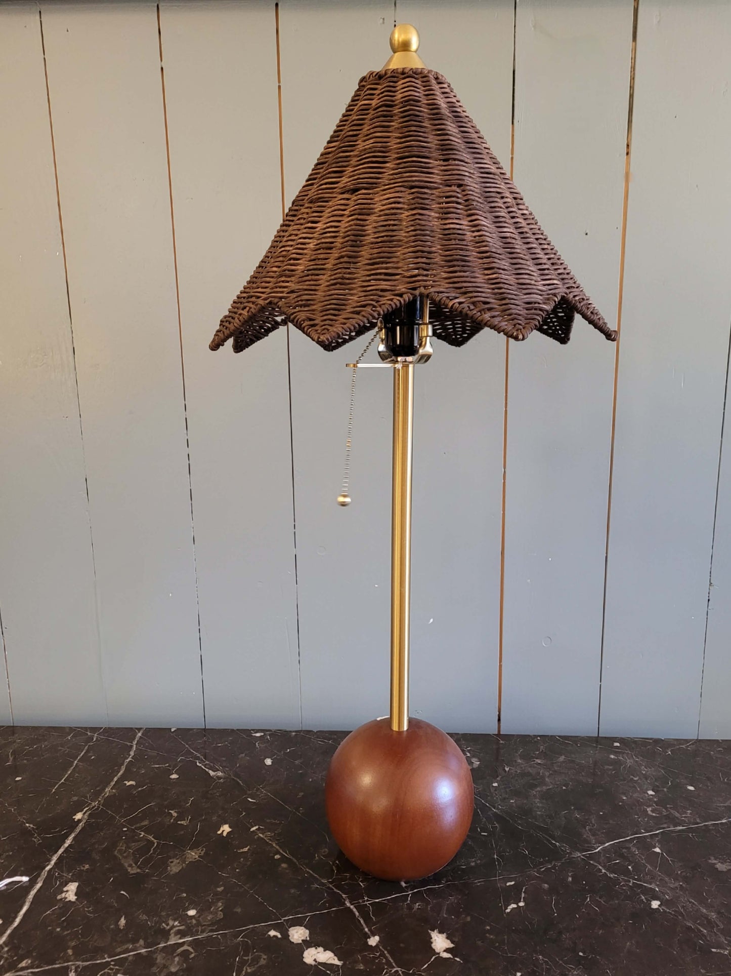 Gold Stem Lamp with Rattan Shade