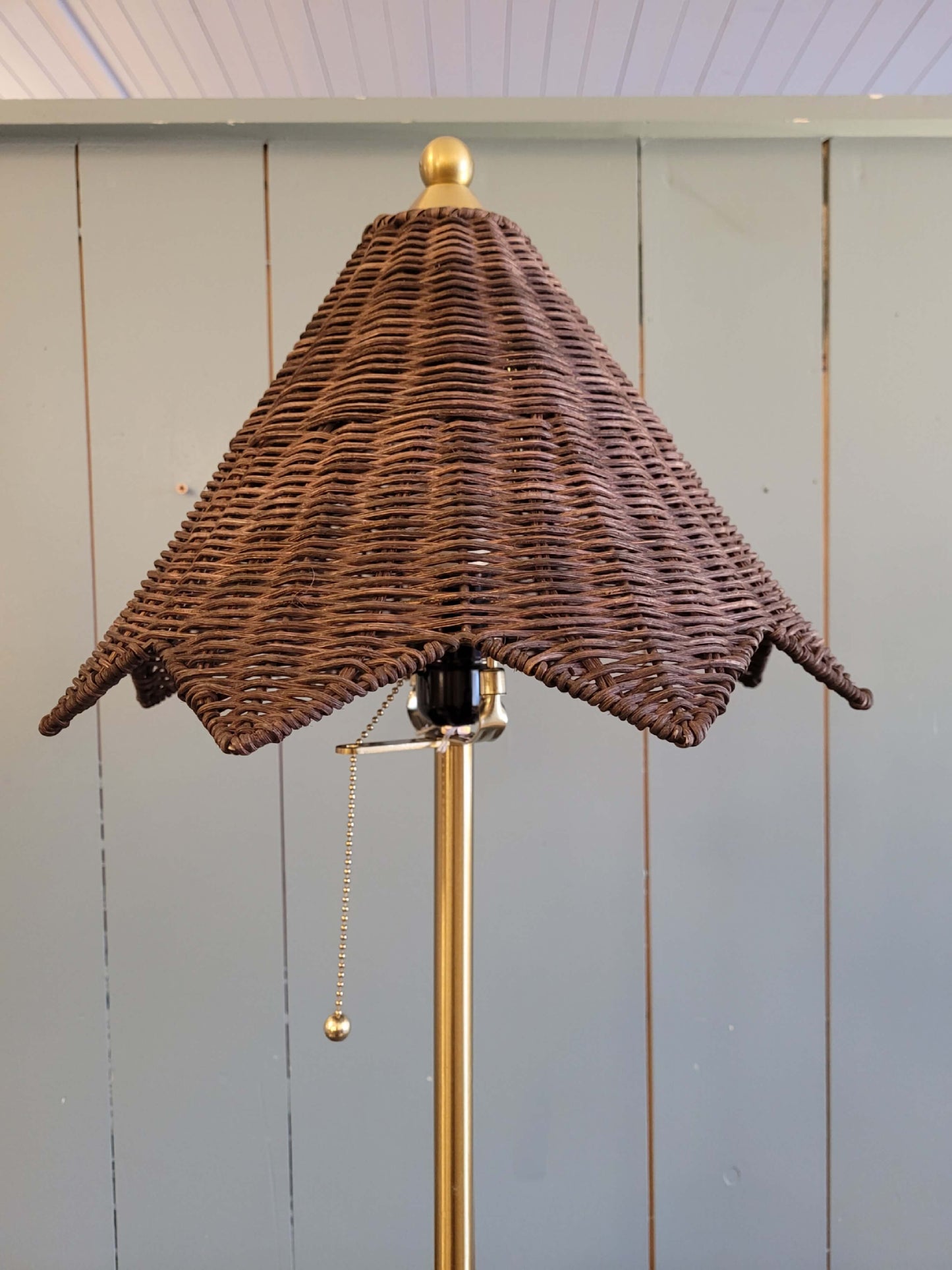Gold Stem Lamp with Rattan Shade