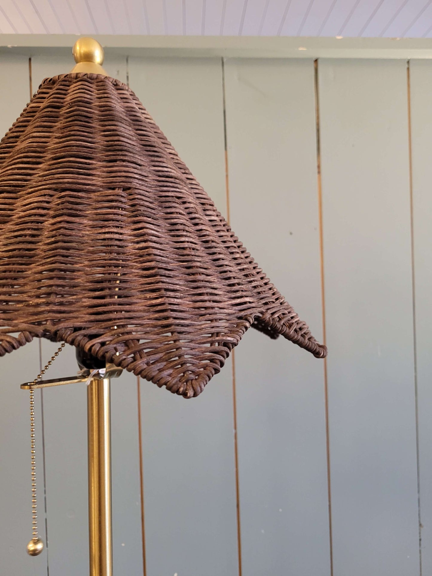 Gold Stem Lamp with Rattan Shade