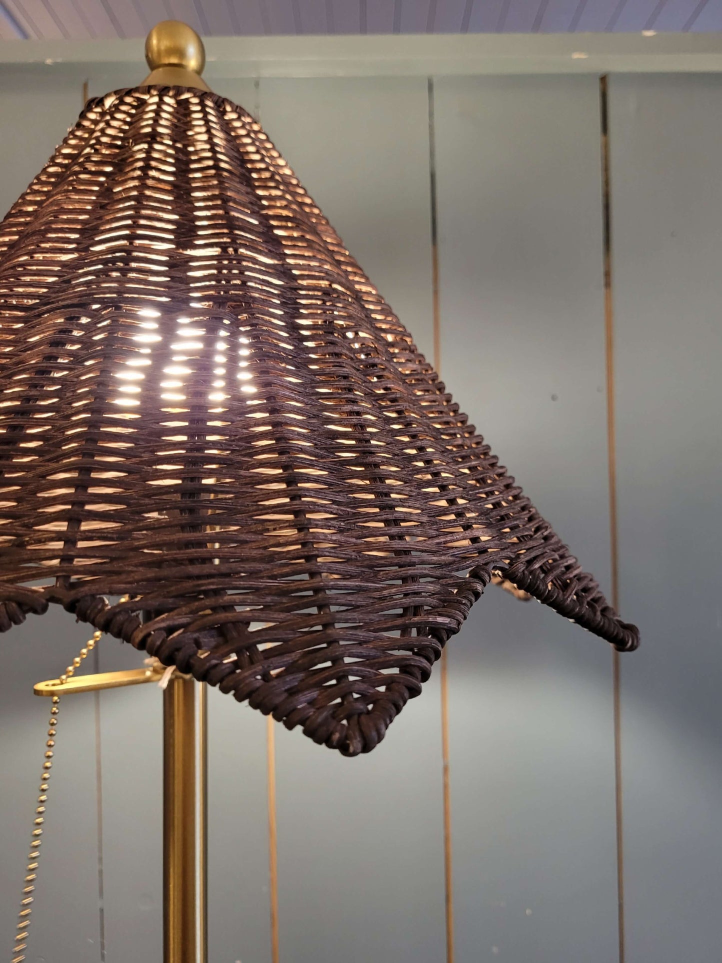 Gold Stem Lamp with Rattan Shade
