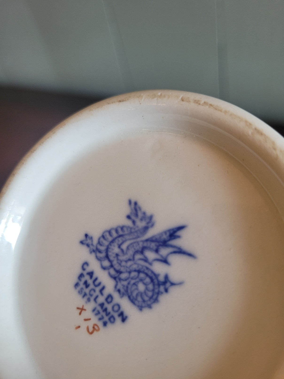 Antique Blue and White Staffordshire Pitcher with Chinoiserie Transfer by Cauldon England