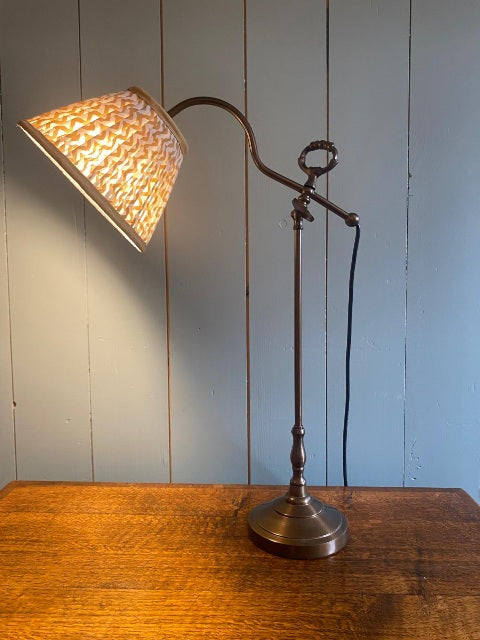 Aged Brass Lamp with Mustard Ikat Shade