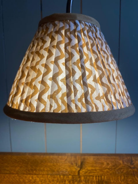 Aged Brass Lamp with Mustard Ikat Shade