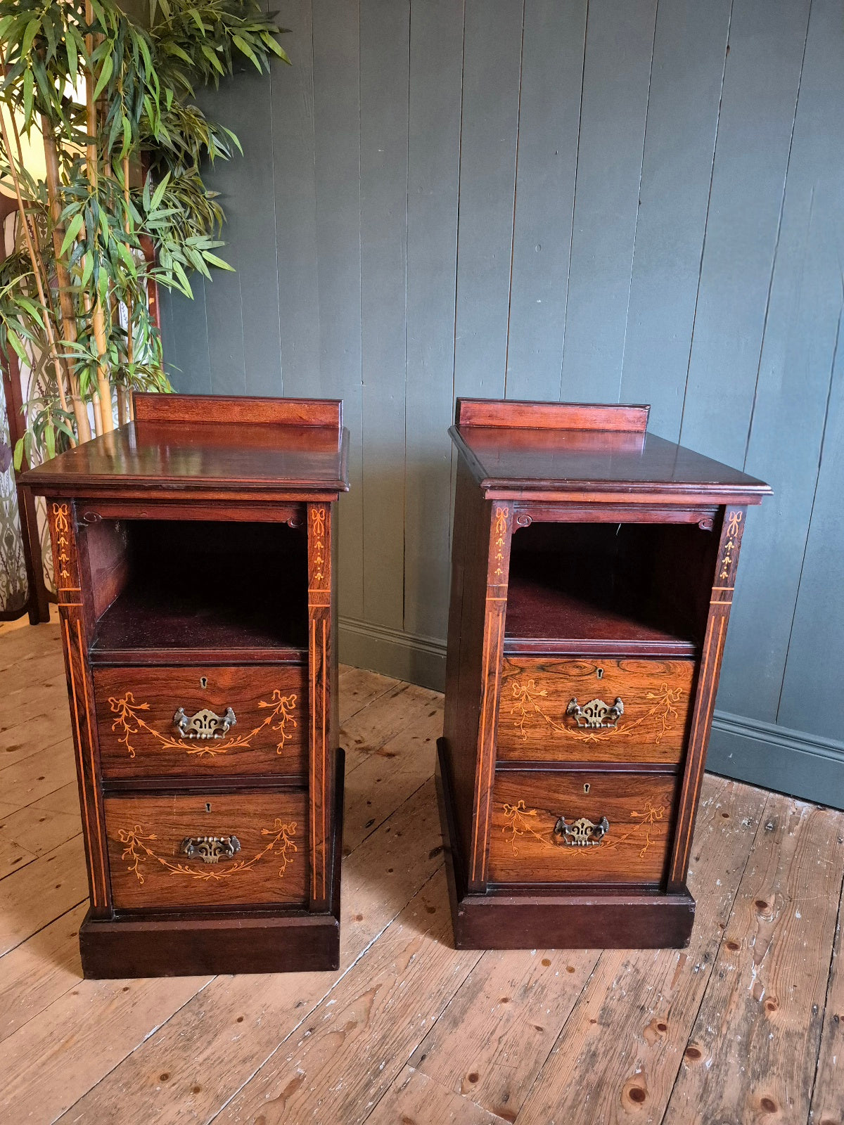 Antique Inlaid Bedside Chests