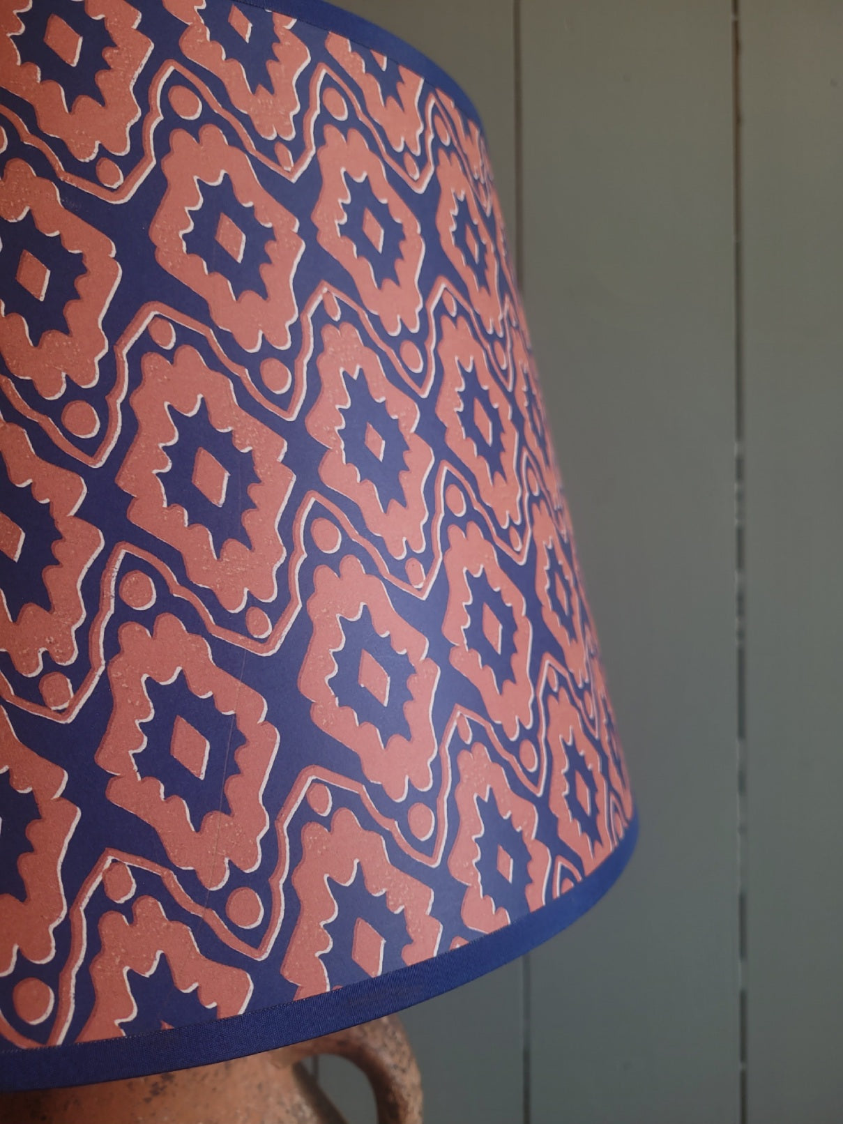 Antique Urn Base with Handmade Block Print Shade