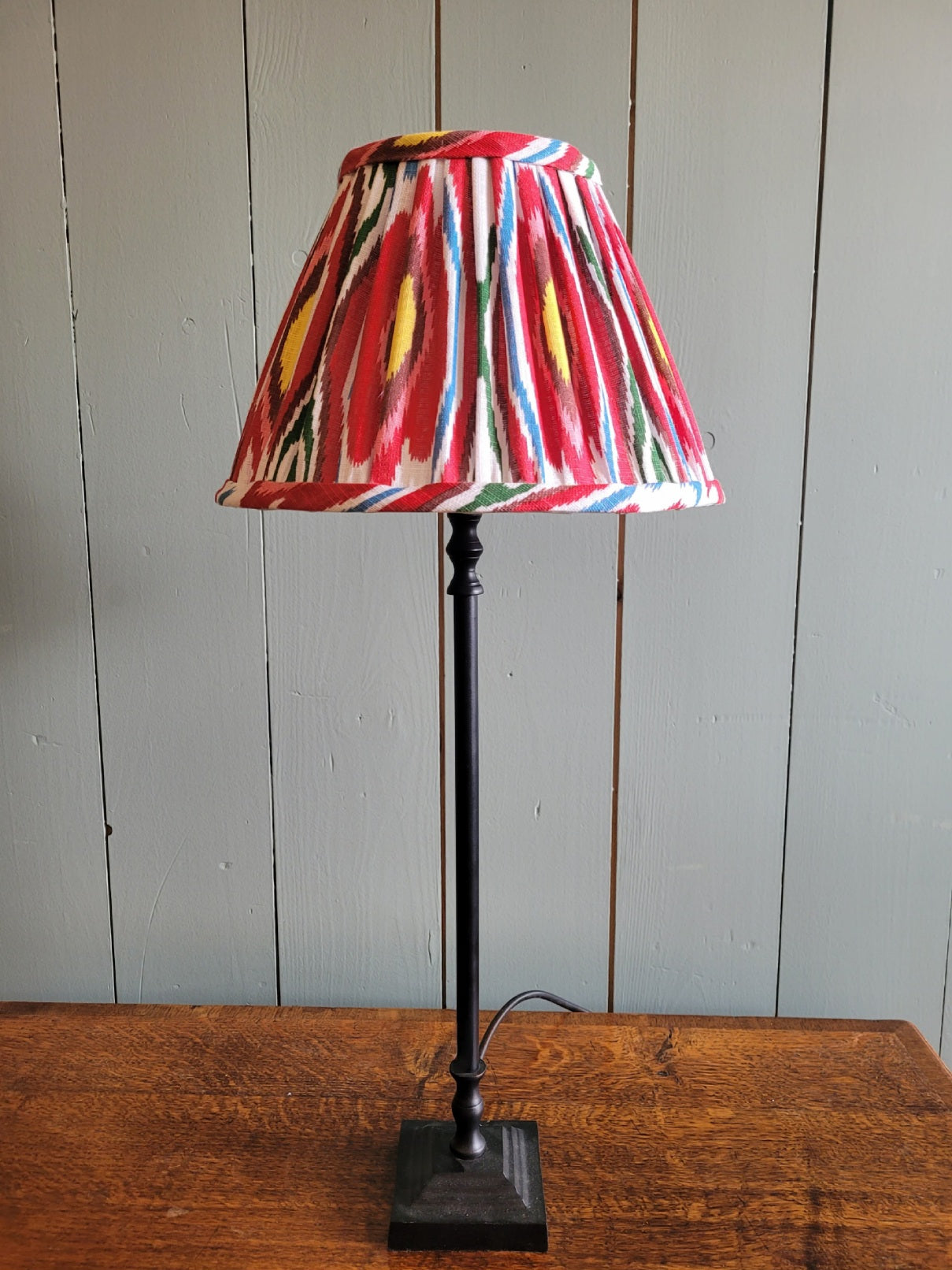 Black Stem Table Lamp with Ikat Shade