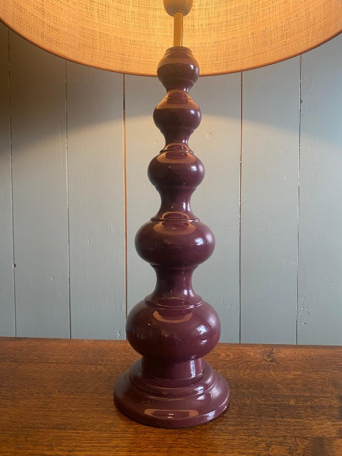 Burgundy Lacquered Bulbous Lamp with Woven Shade