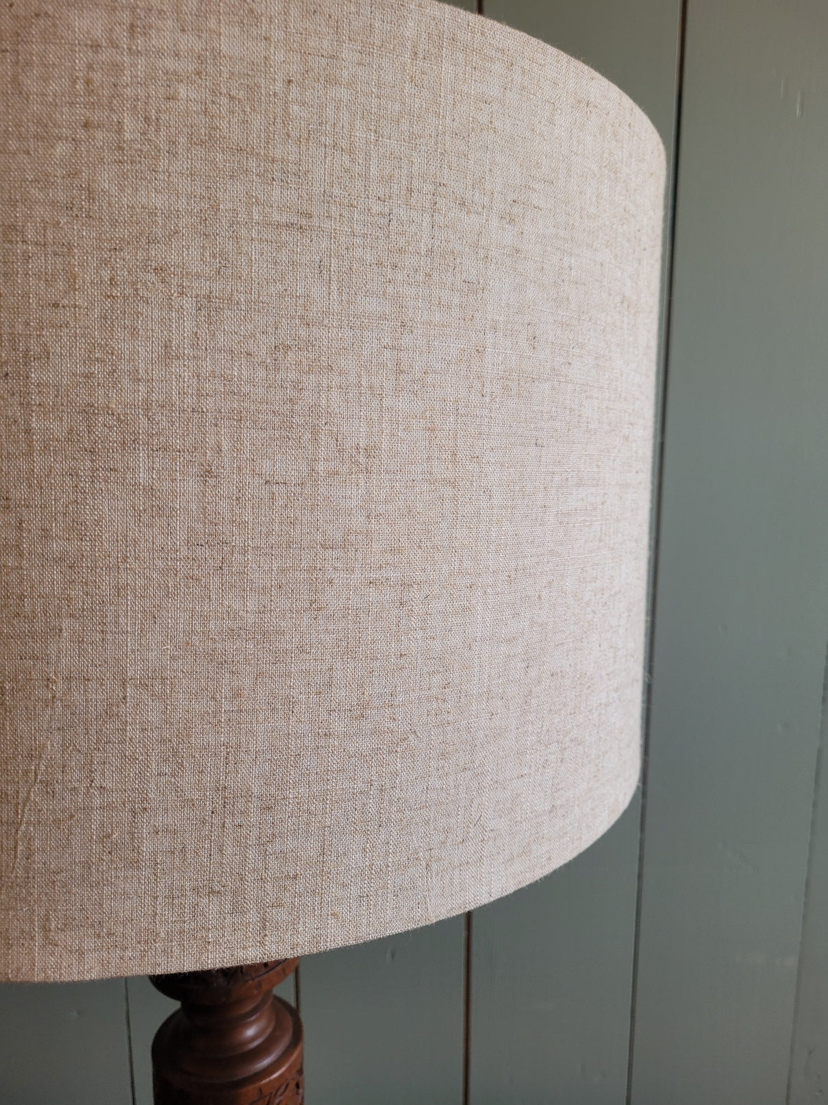 Carved Teak Vintage Base Table Lamp with Linen Shade