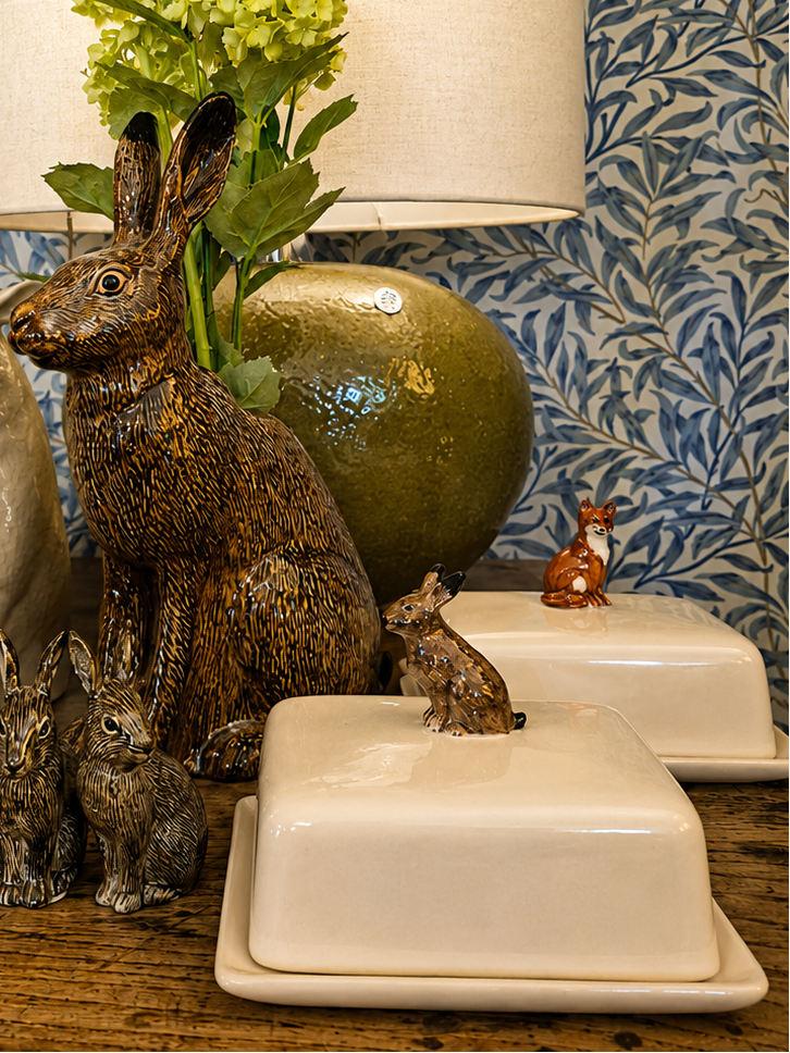 Hand Painted Hare Butter Dish