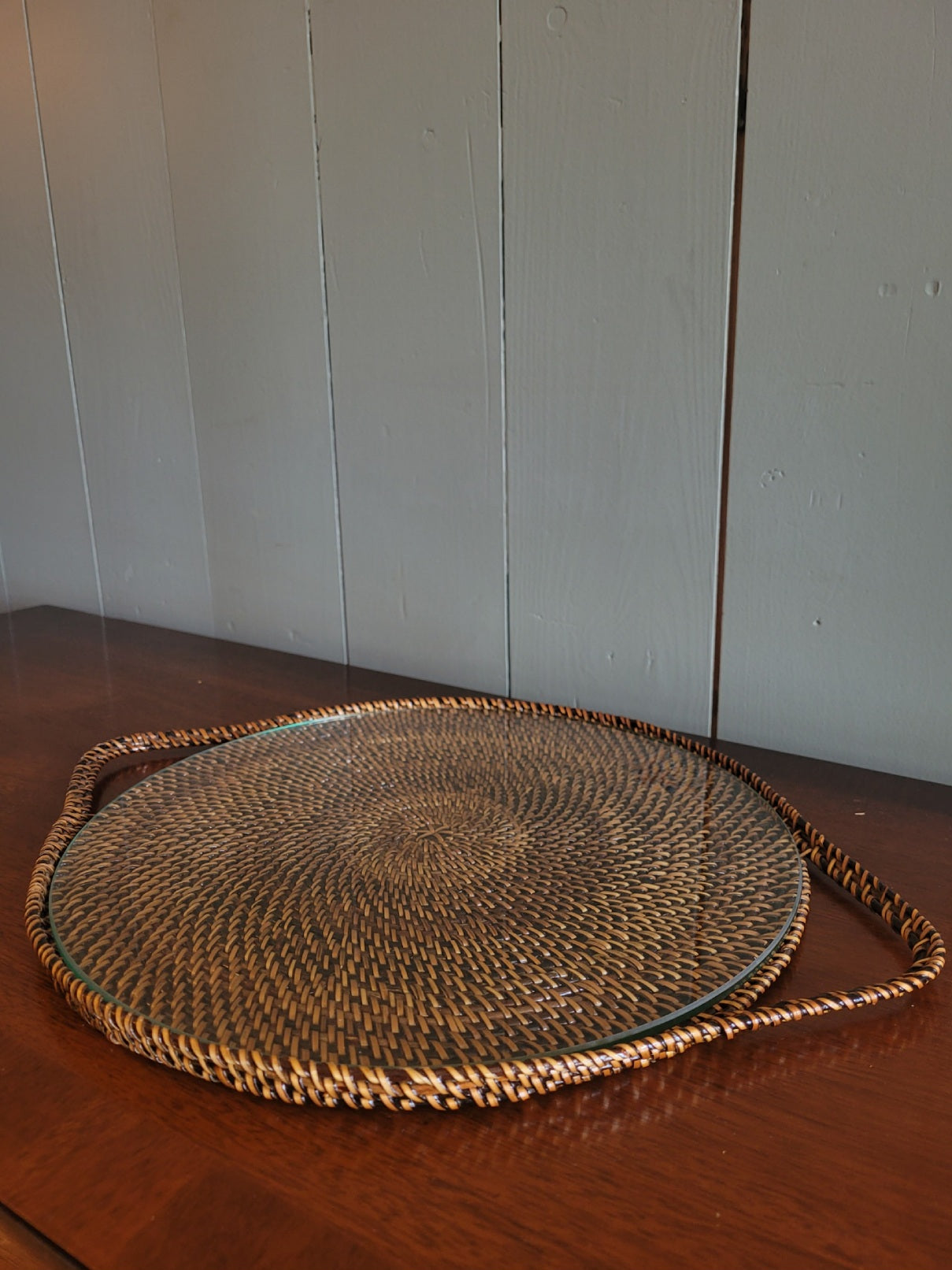 Contemporary Glass and Wicker Charcuterie Tray