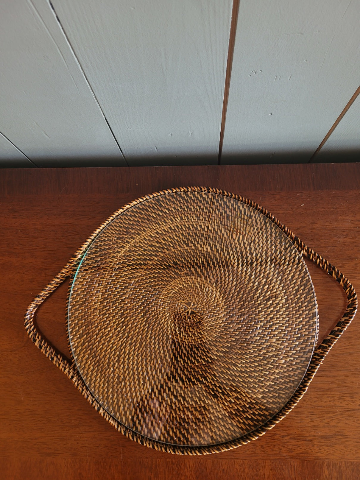 Contemporary Glass and Wicker Charcuterie Tray