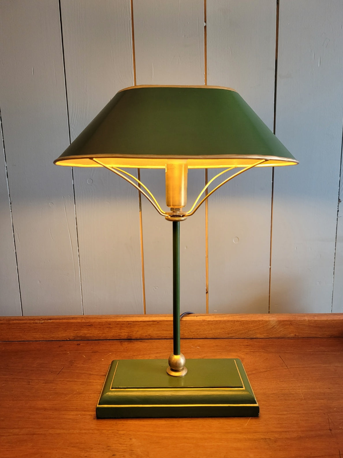 Contemporary Green & Gold Bankers Lamp