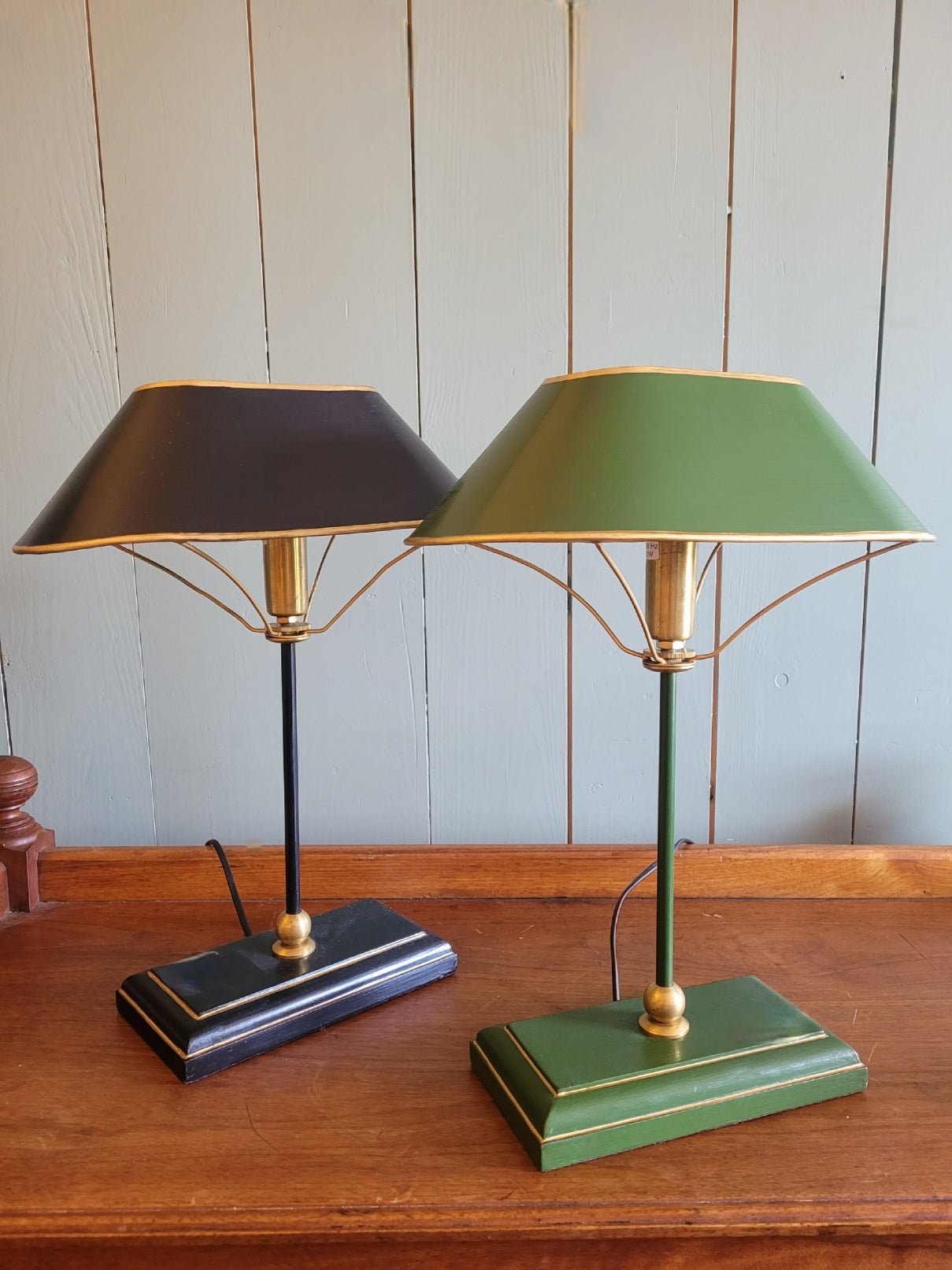 Contemporary Green & Gold Bankers Lamp