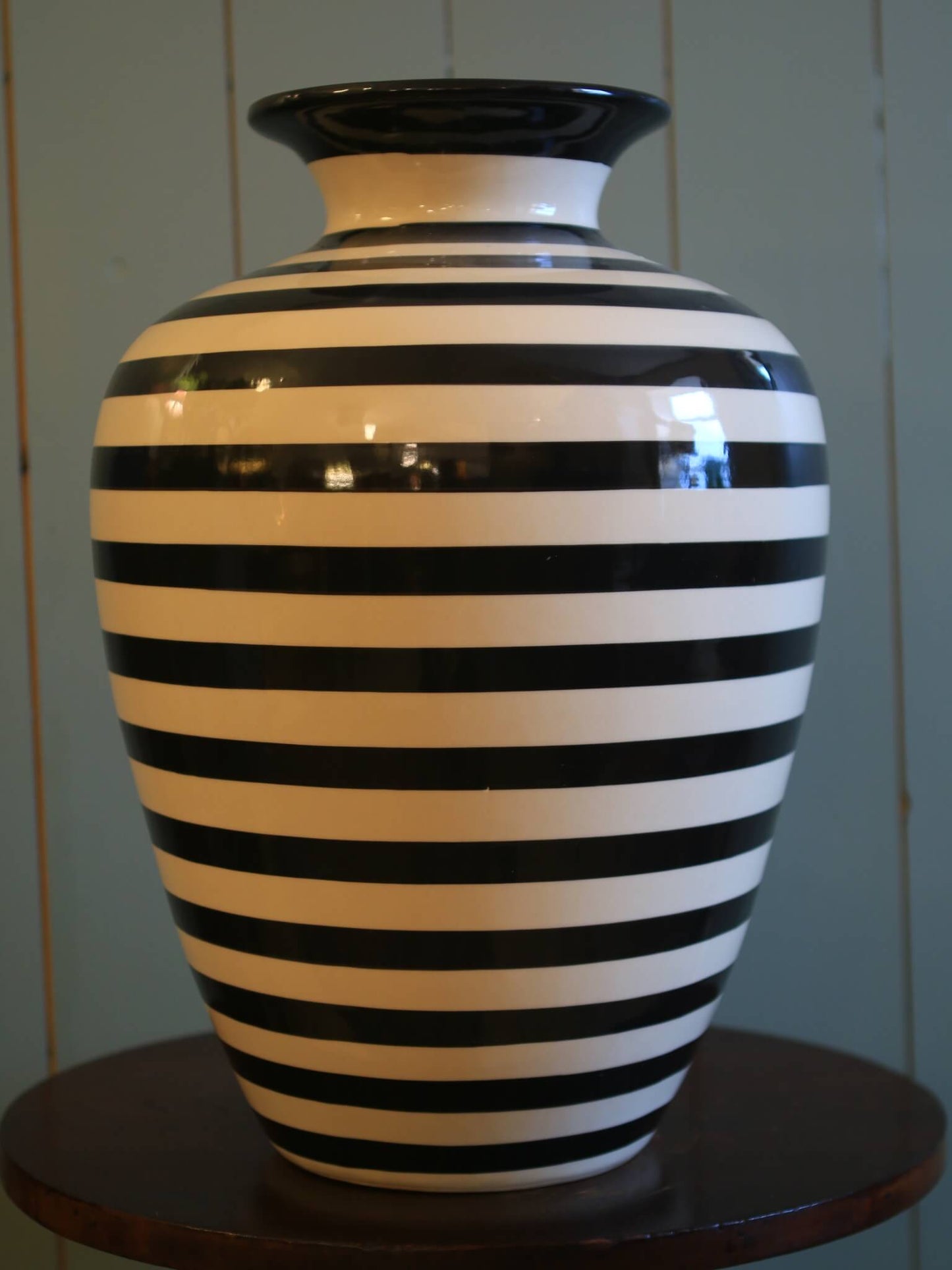Contemporary Large Monochrome Stripe Ceramic Vase