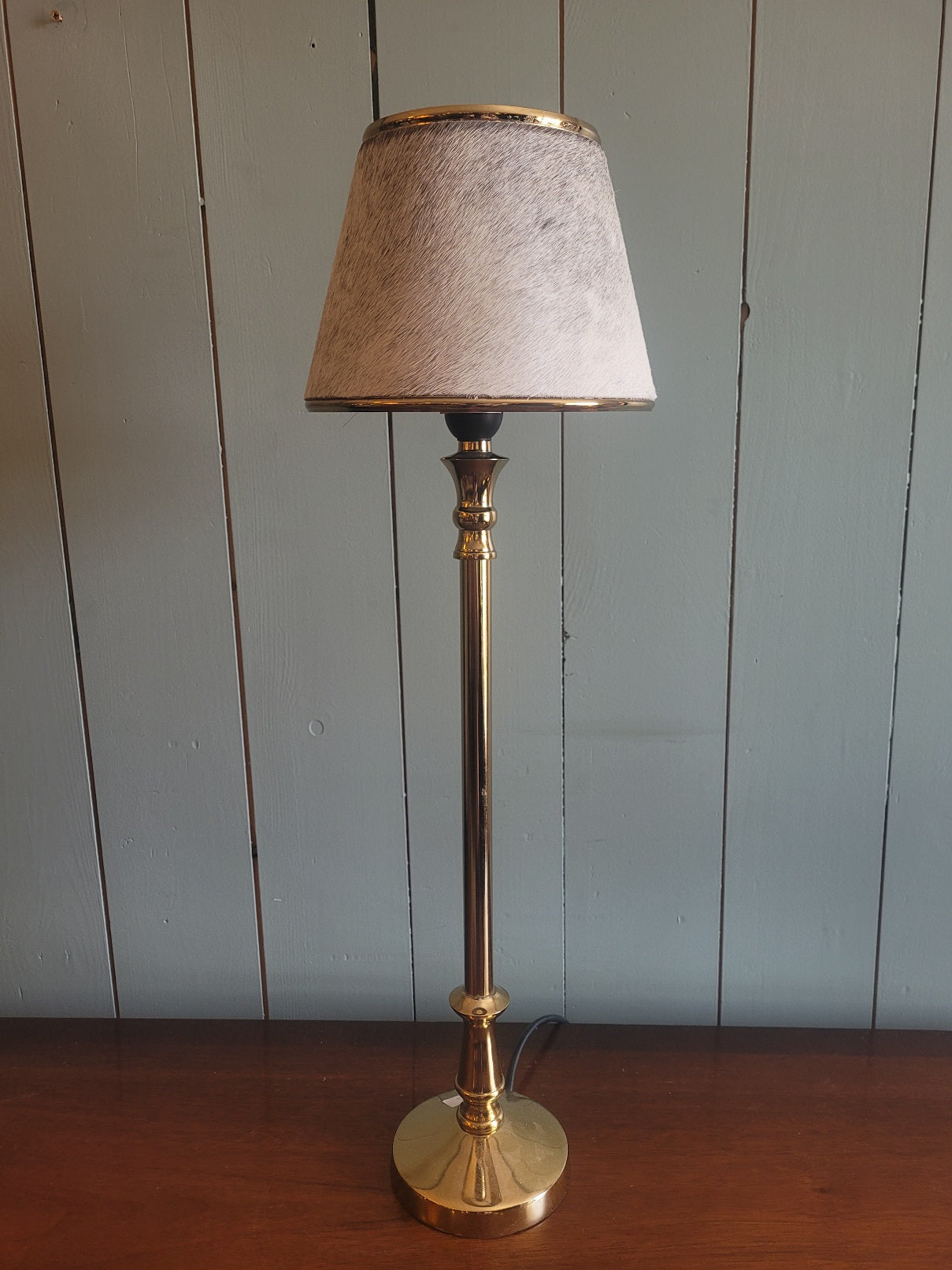 Contemporary Pony Skin Table Lamp on Gold Base