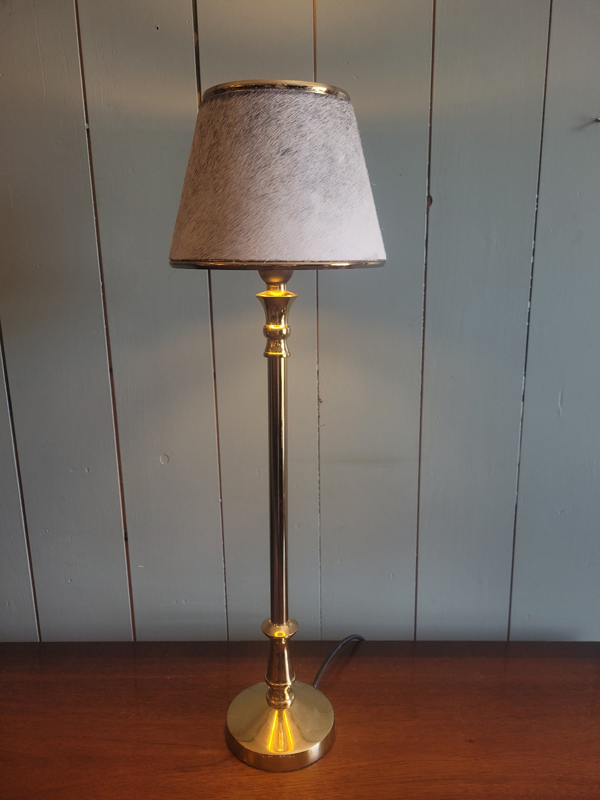 Contemporary Pony Skin Table Lamp on Gold Base
