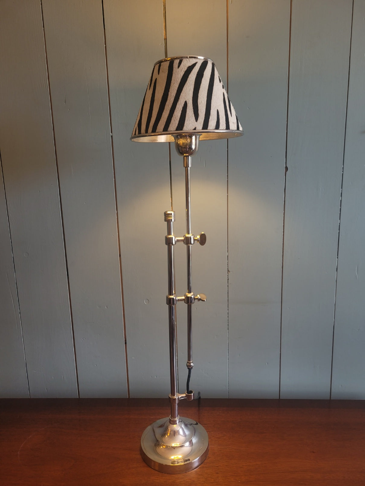 Contemporary Zebra Pony Skin & Nickel Table lamp