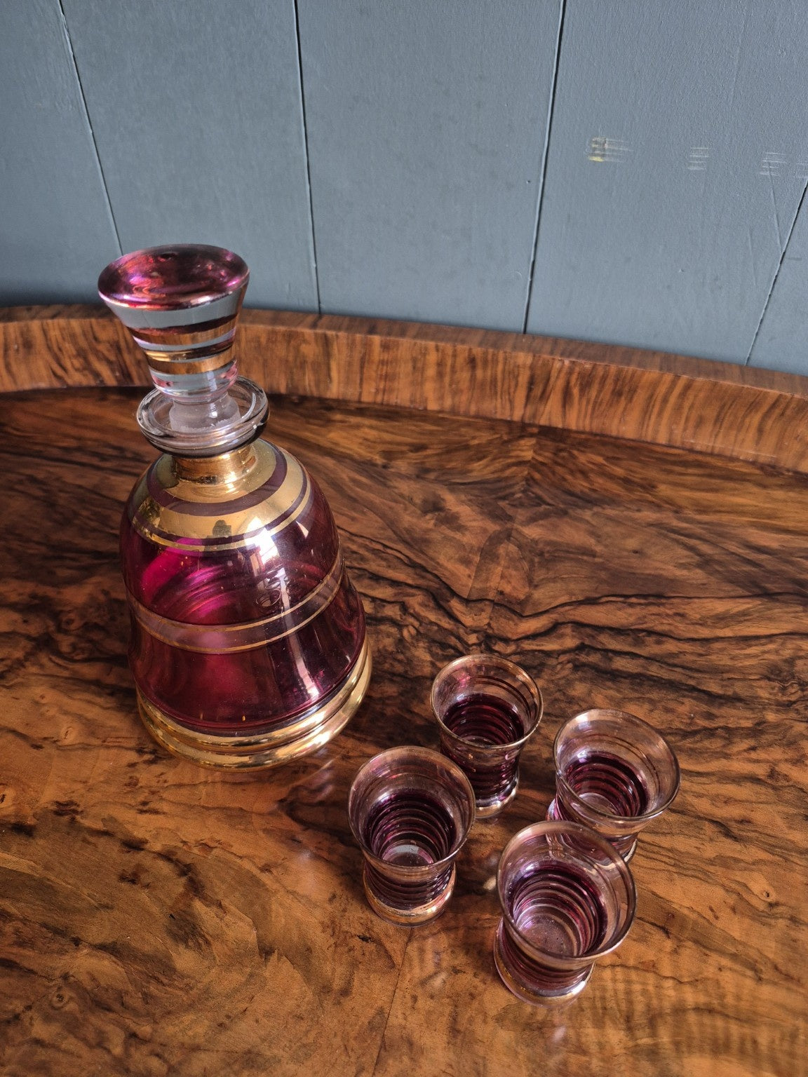 Vintage Cranberry Glass Liqueur Set