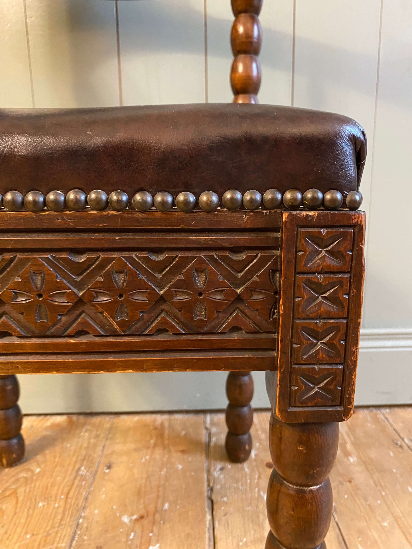 Early 1900s Norwegian Carved Oak Corner Chair