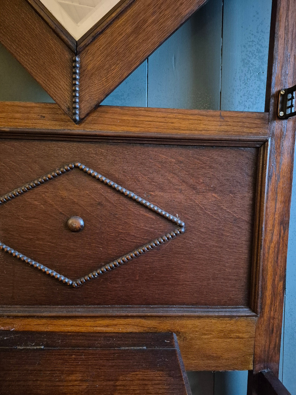 Edwardian Oak Hall Stand With Diamond-Shaped Mirror