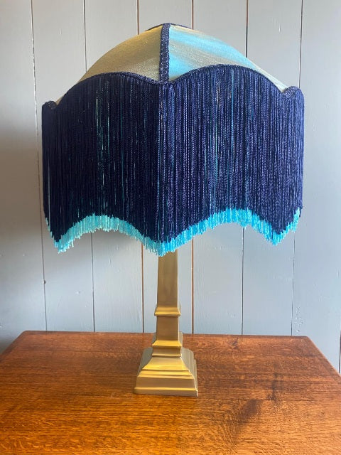 Fringe Silk Lamp on Gold Base