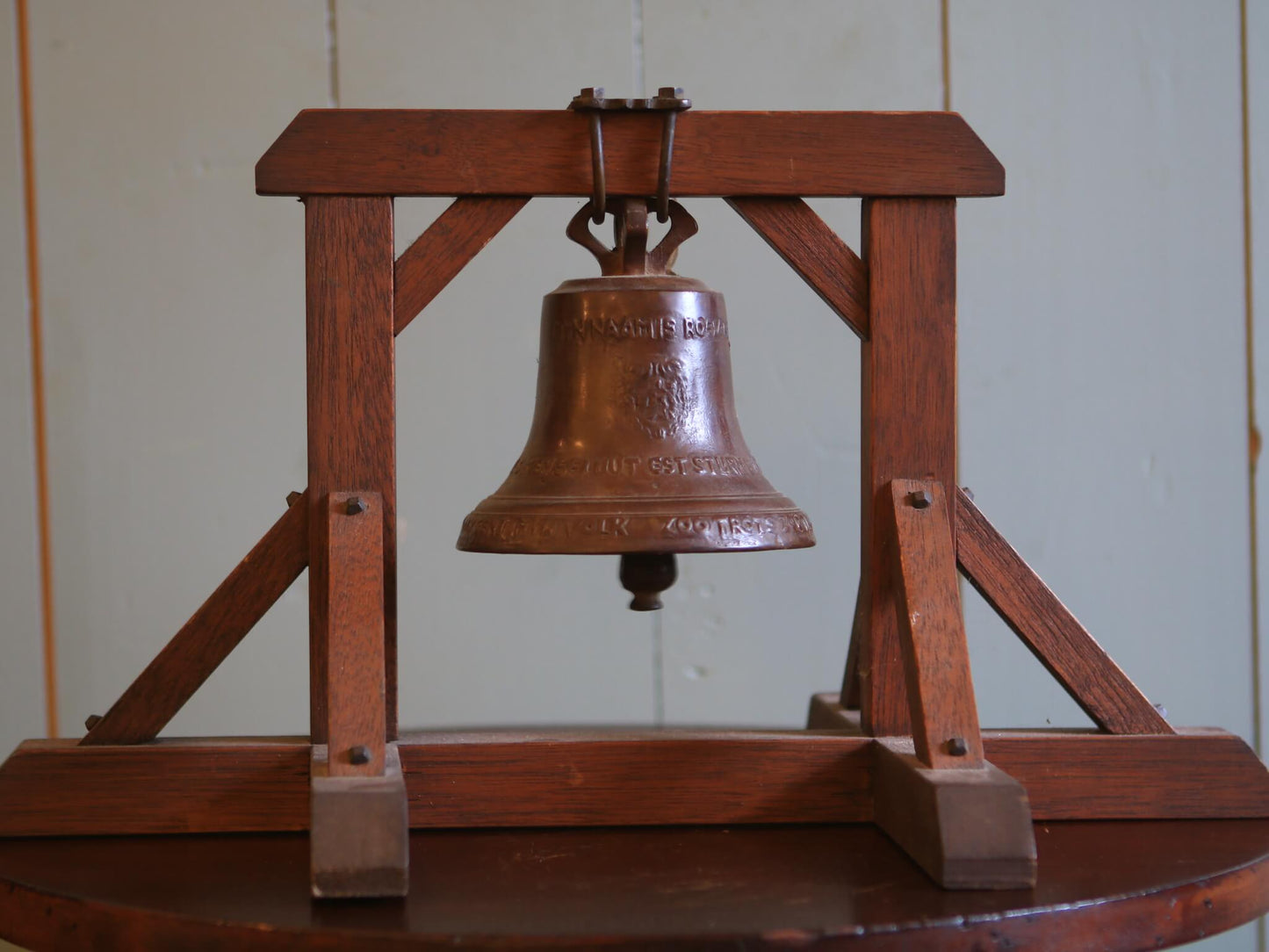 Vintage Cast Bronze Bell on Oak Stand