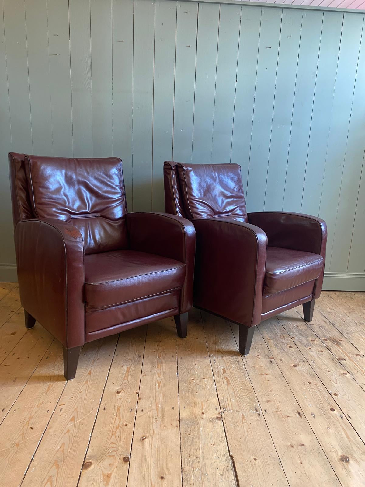 Pair of Vintage Burgundy Leather Armchairs