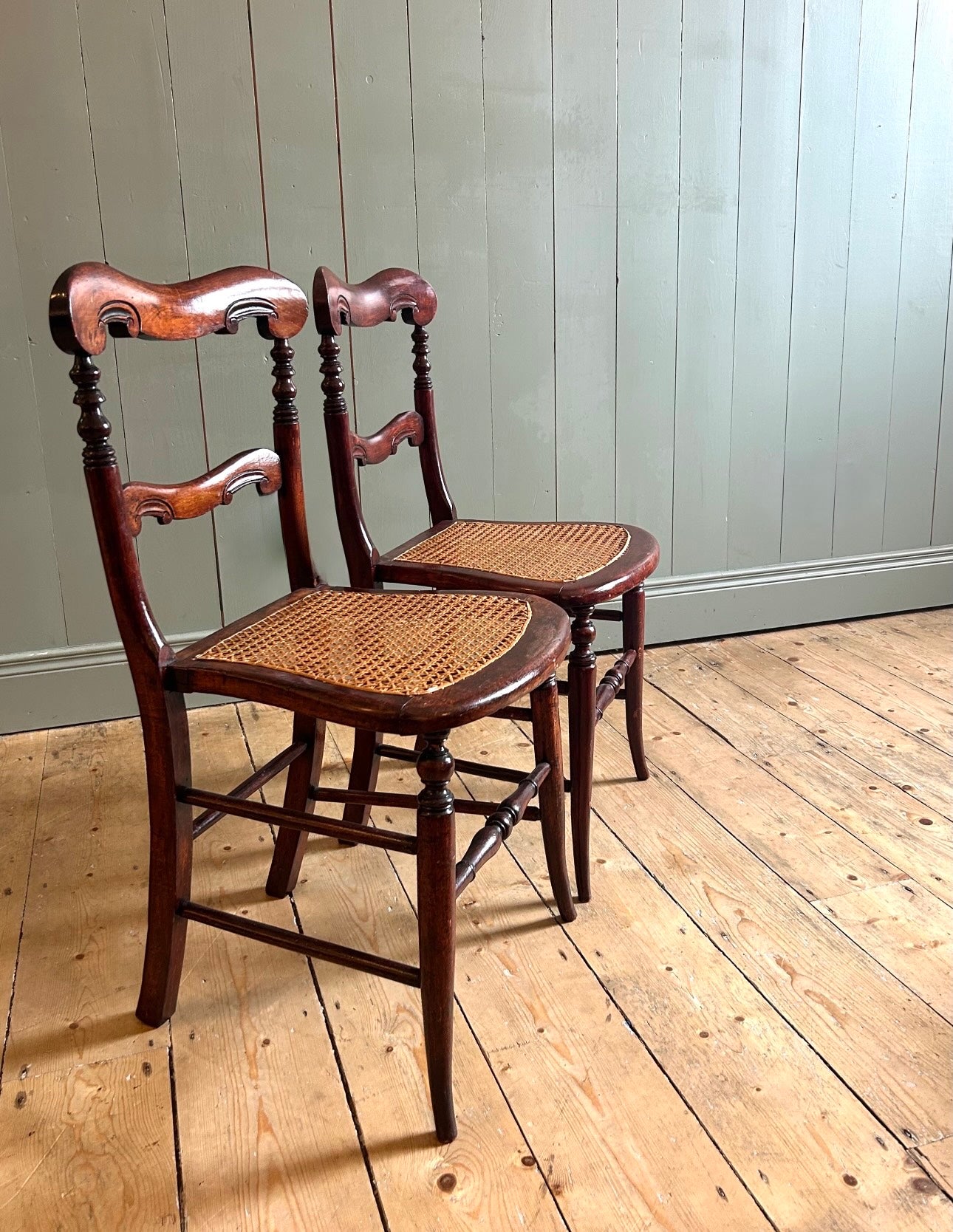 Pair of Victorian Mahogany & Cane Seat Chairs
