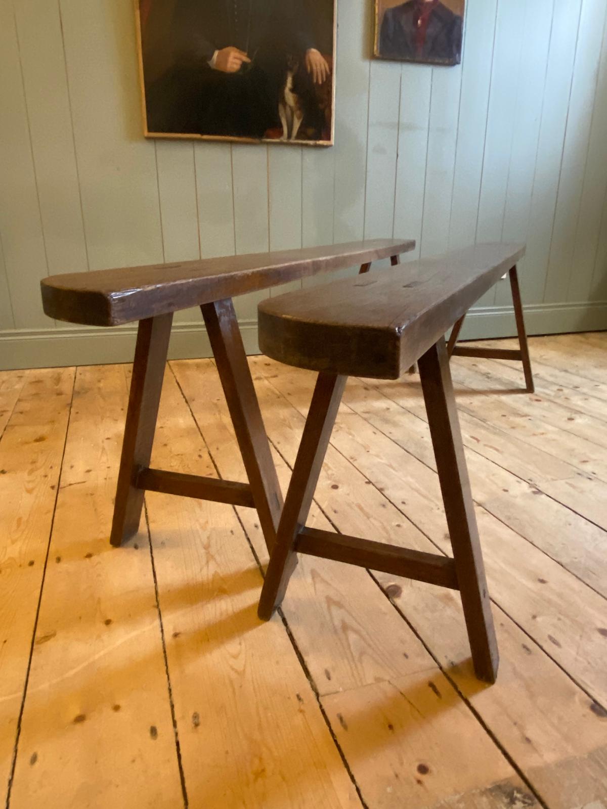 Pair of French Oak Benches circa Late 1800's