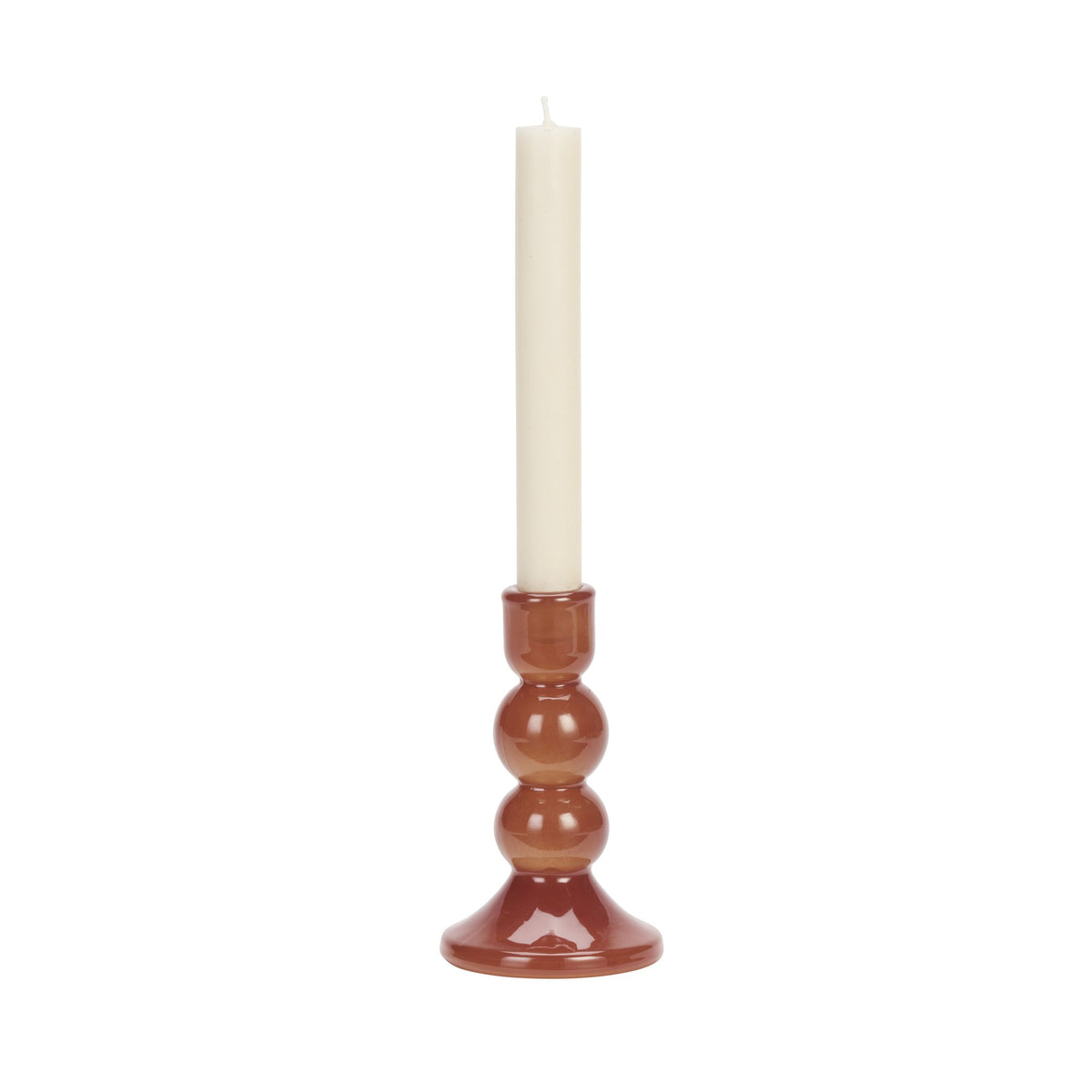Red Glass Bobbin Candle Holder 15cm