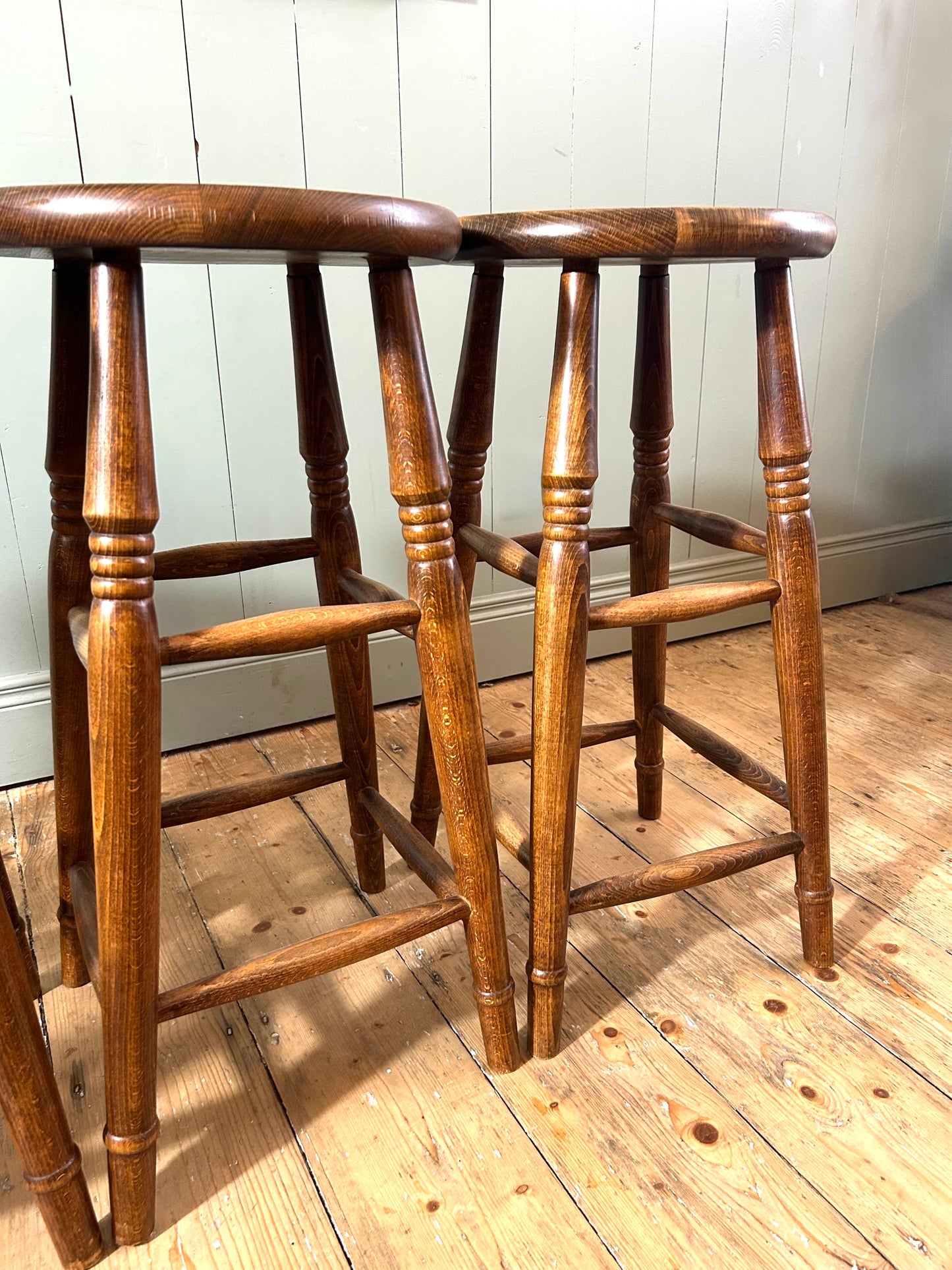 Set of 4 Antique Oak High Stools