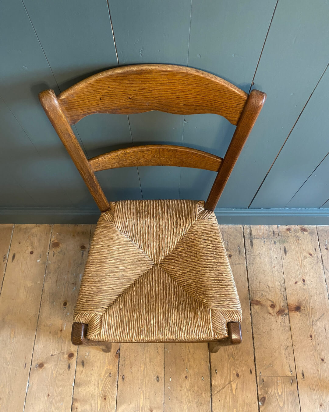 Set of 4 Oak Rush Seat Chairs