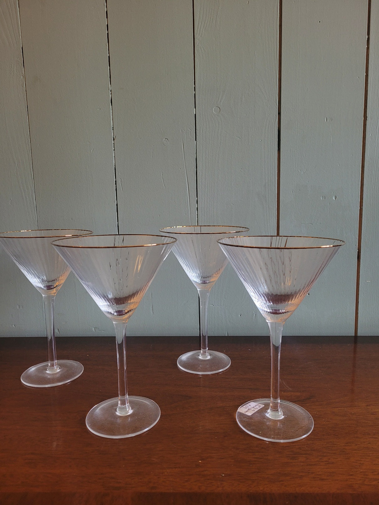 Set of Four Contemporary Ribbed Gold Martini Glasses