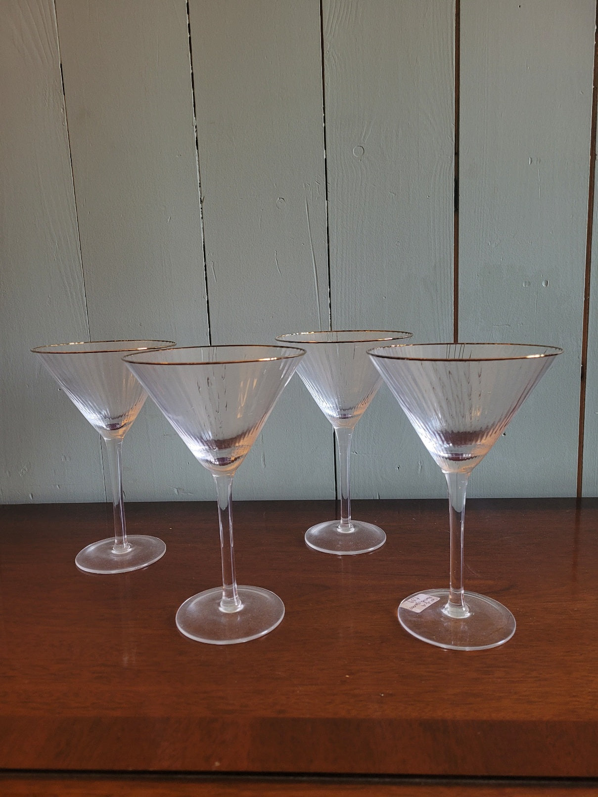 Set of Four Contemporary Ribbed Gold Martini Glasses
