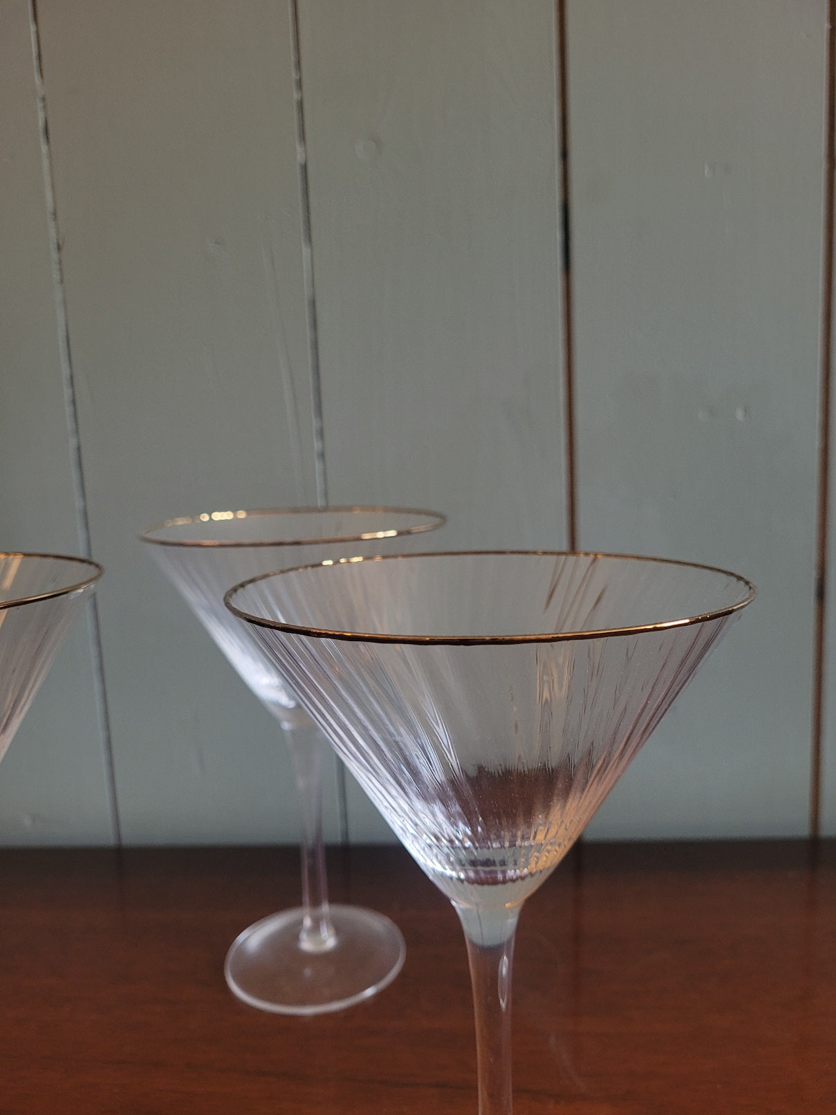 Set of Four Contemporary Ribbed Gold Martini Glasses
