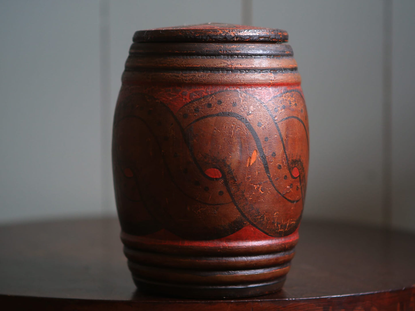 Small Oriental Style Painted Wooden Barrel c1910