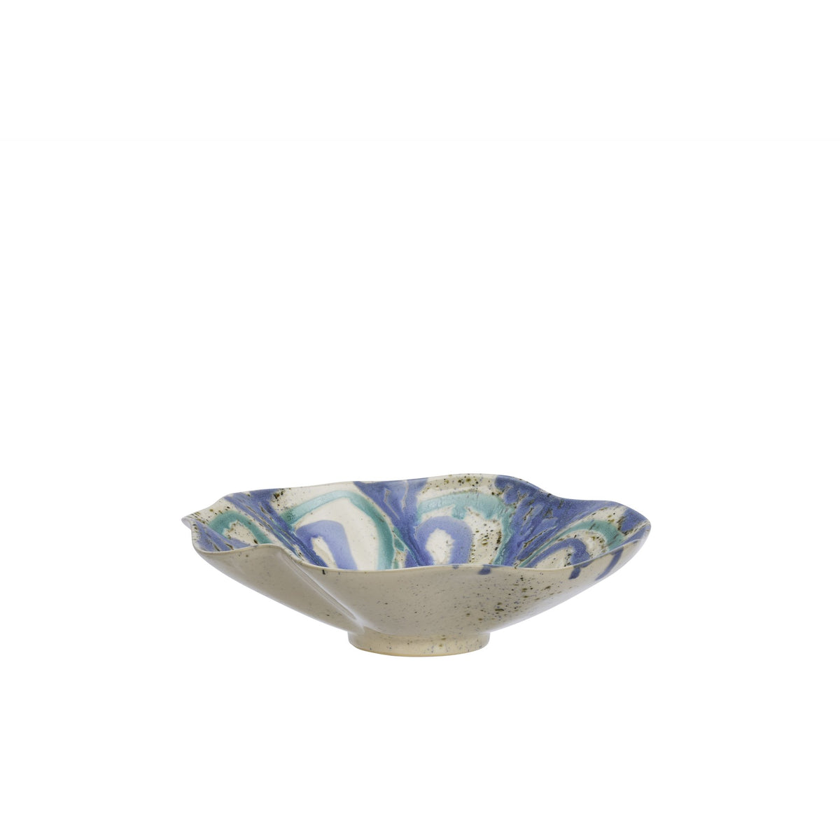 Blue Aqua Ruffle Stoneware Serving Bowl