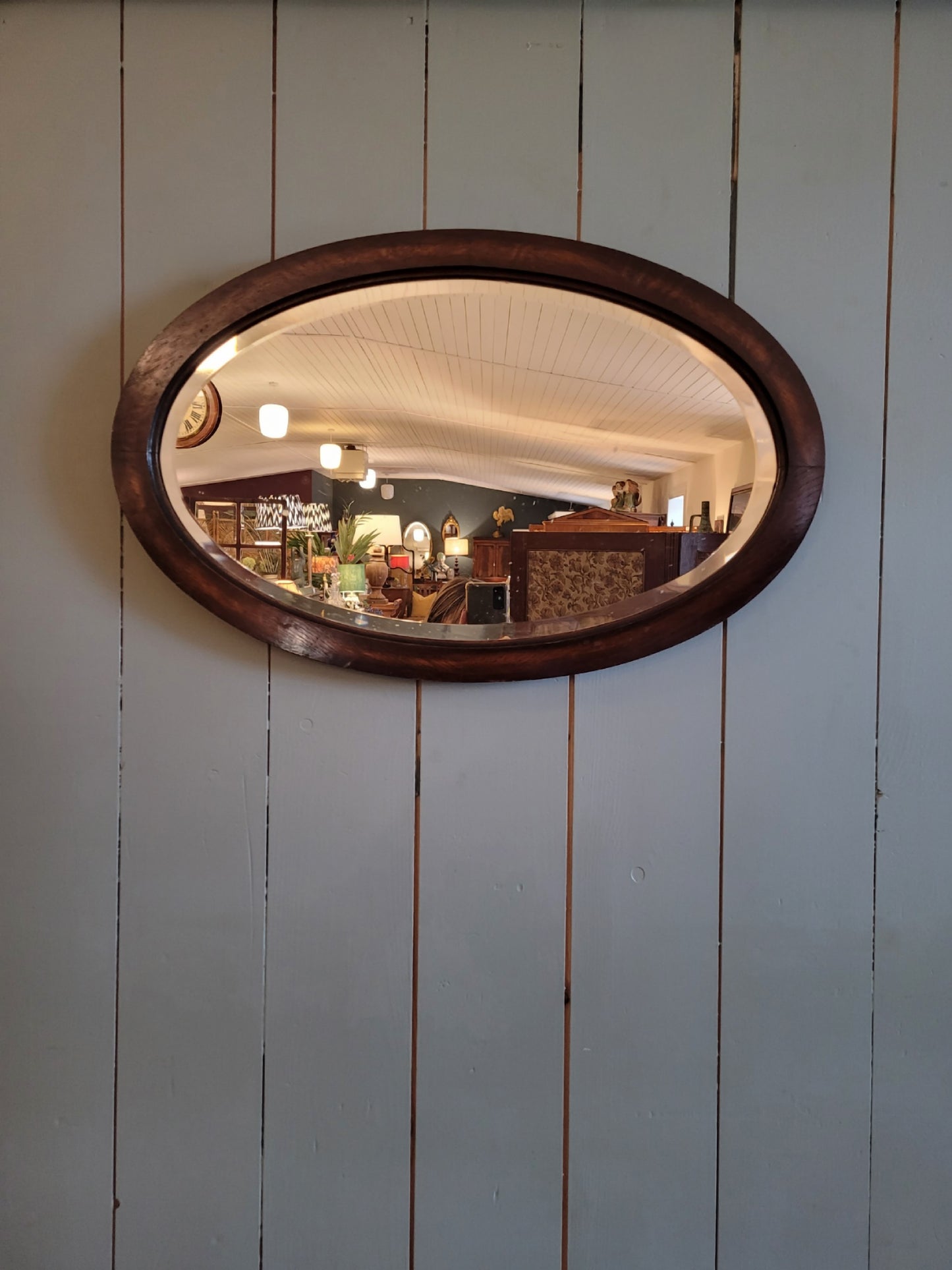Vintage Oak Oval Mirror