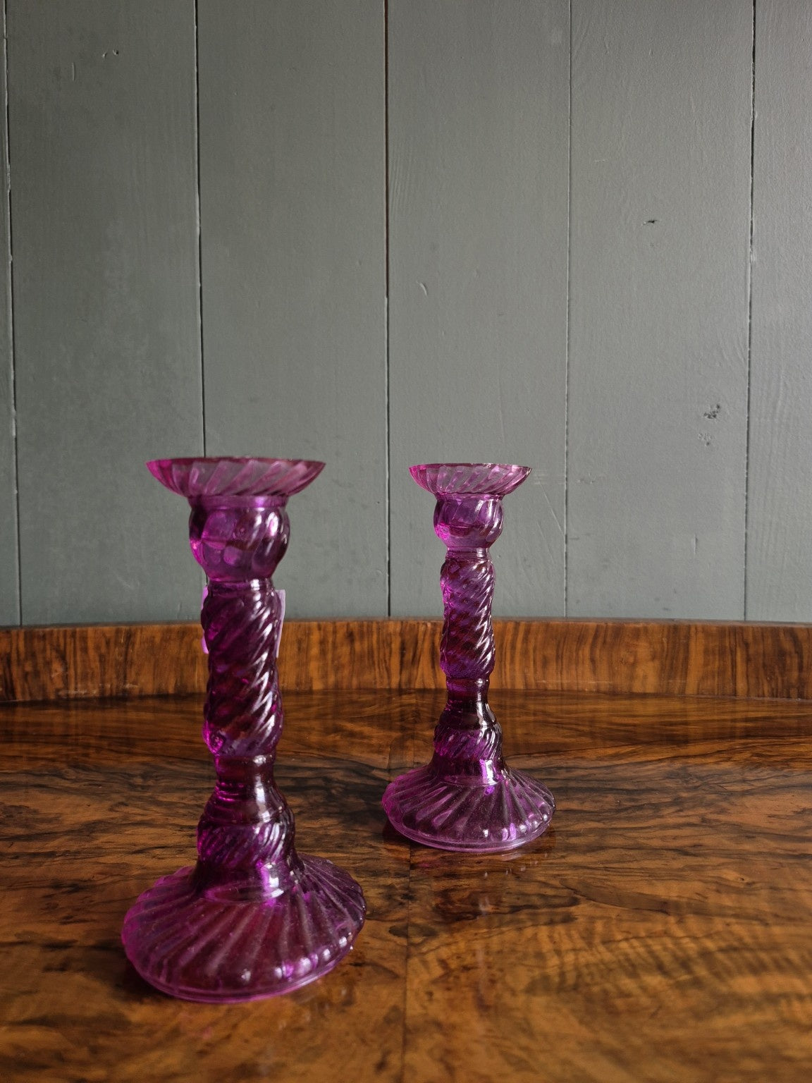Vintage Purple Glass Candle Holders