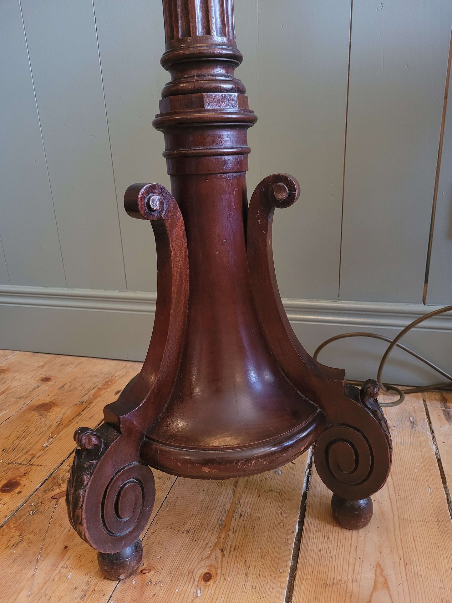 Vintage Turned Wood Base with Linen Shade