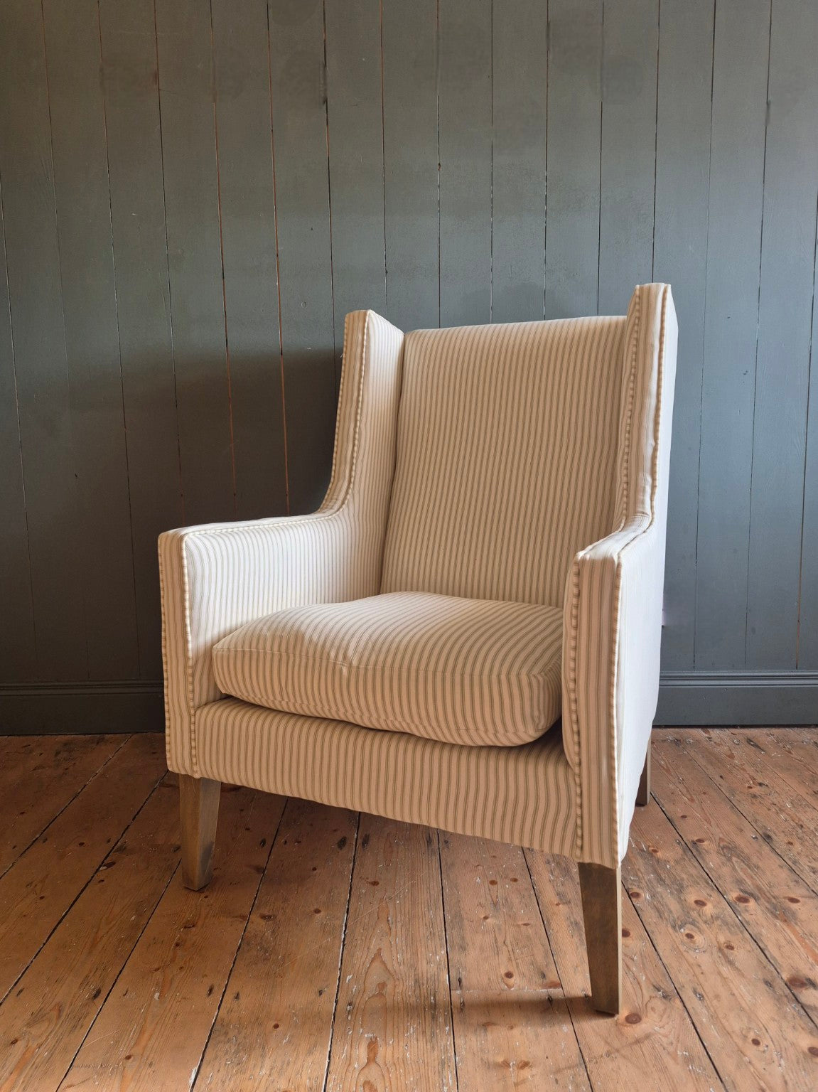 Contemporary Striped Wingback Armchair