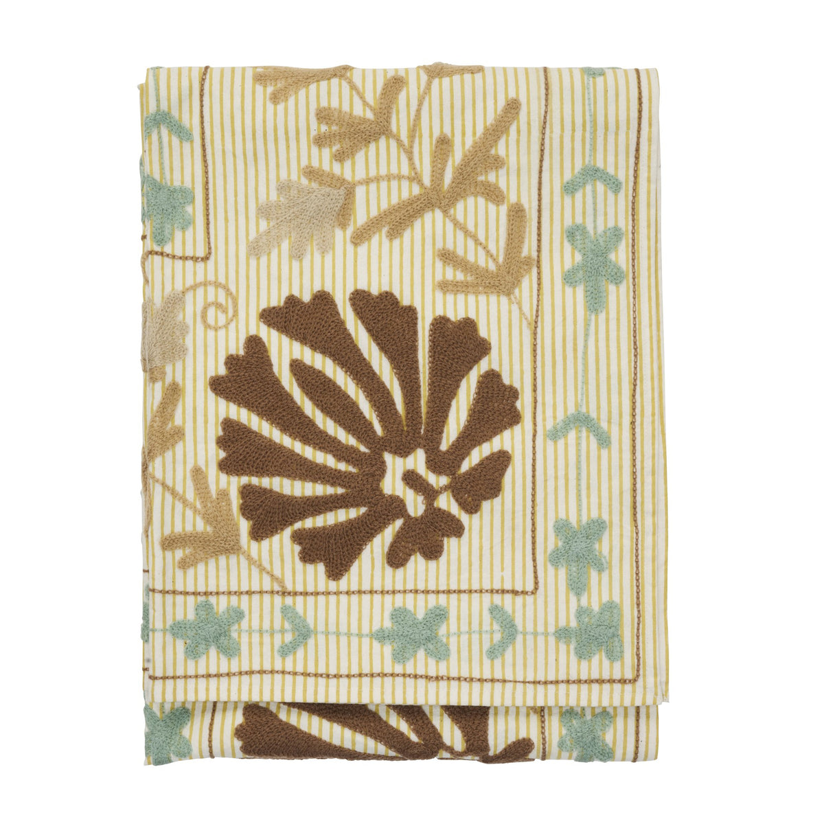 Suzani Embroidered Cotton Throw Hazelnut Dusty Aqua