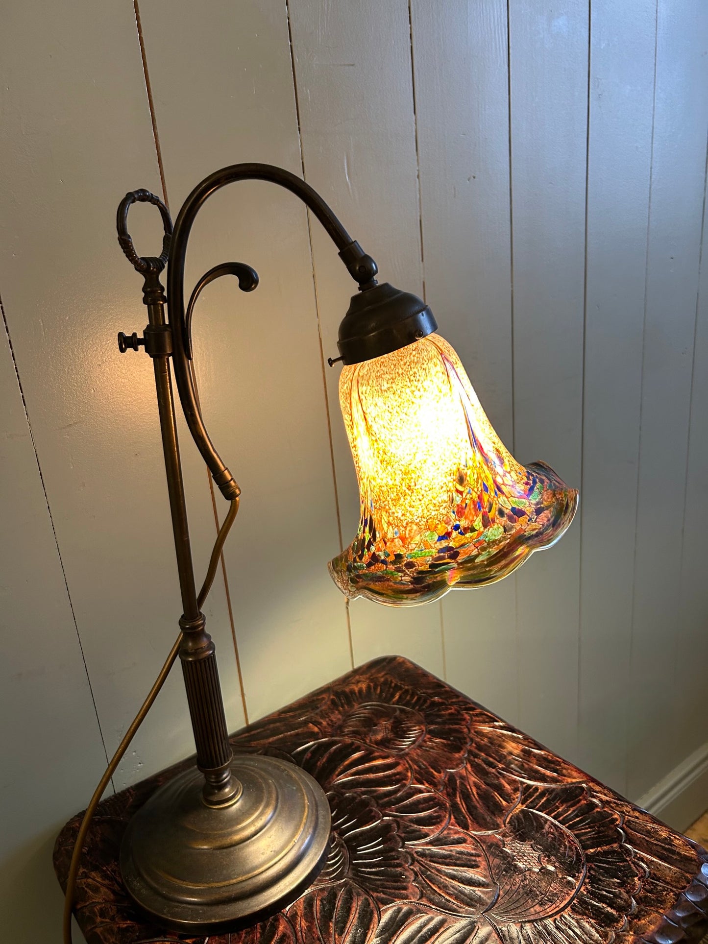 Vintage Lamp with MottledGlass Shade
