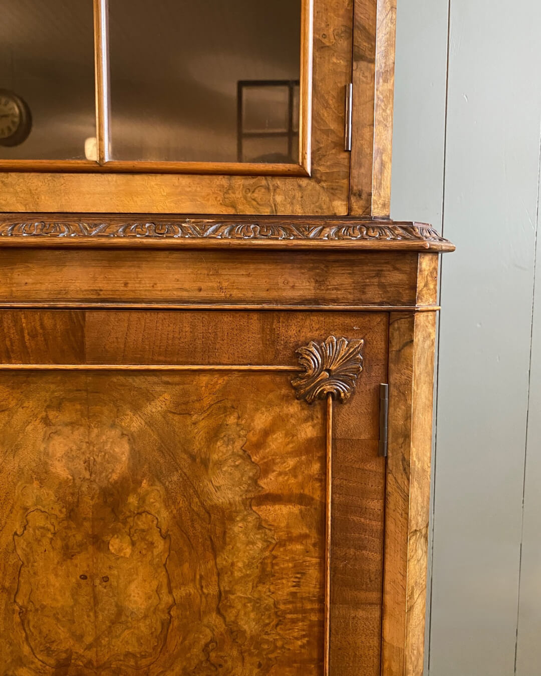 1920's Burr Walnut Glazed Bookcase