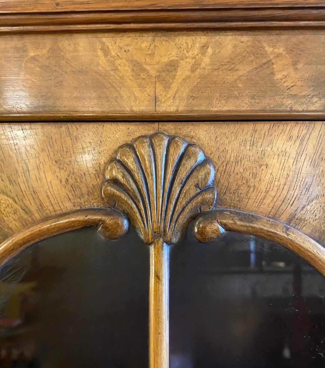 1920's Burr Walnut Glazed Bookcase